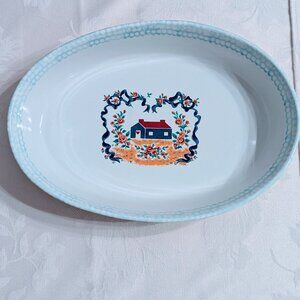 VTG Teamson 1995 Oval Stoneware Casserole Dish Blue Ribbon Country Home Pottery